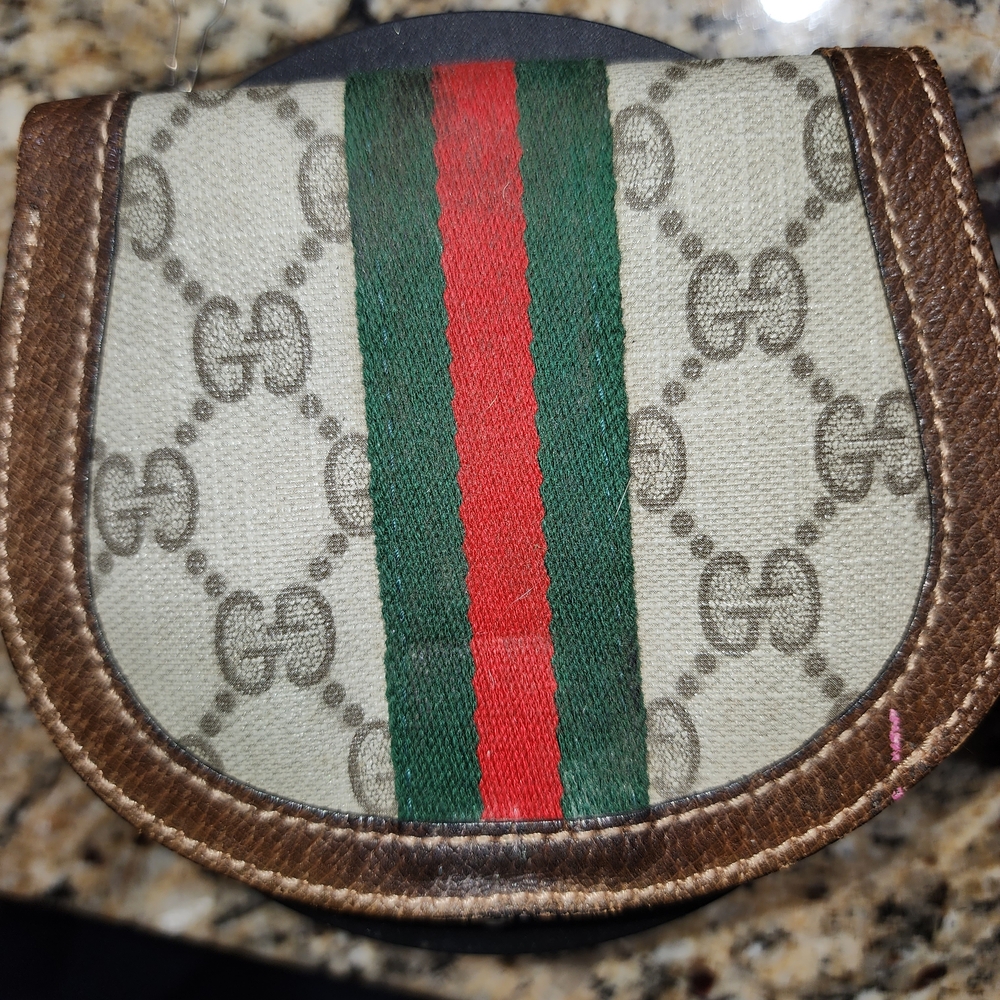 Gucci Beige and Brown Monogram Coin Holder